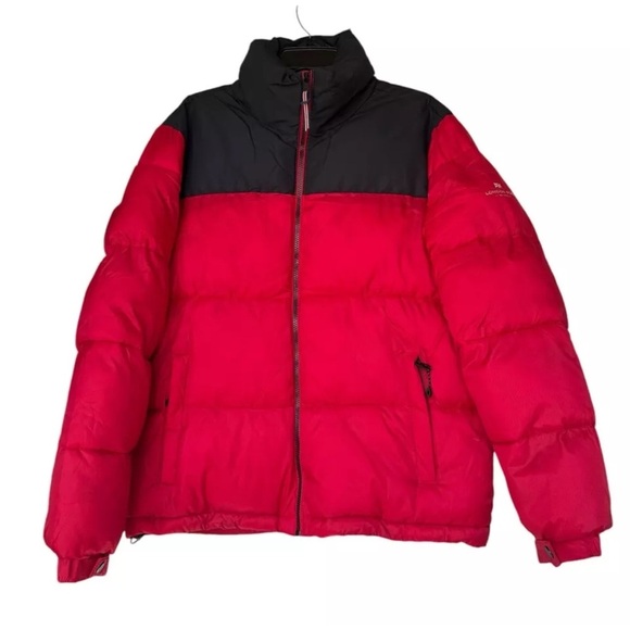 London Fog Men's Insulated Puffer Jacket Size Medium Red & Navy Blue EUC - Picture 1 of 13
